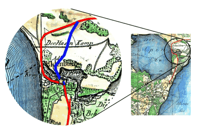 Schmettausche Karte 1794 - Eldekanal und Wegeführung